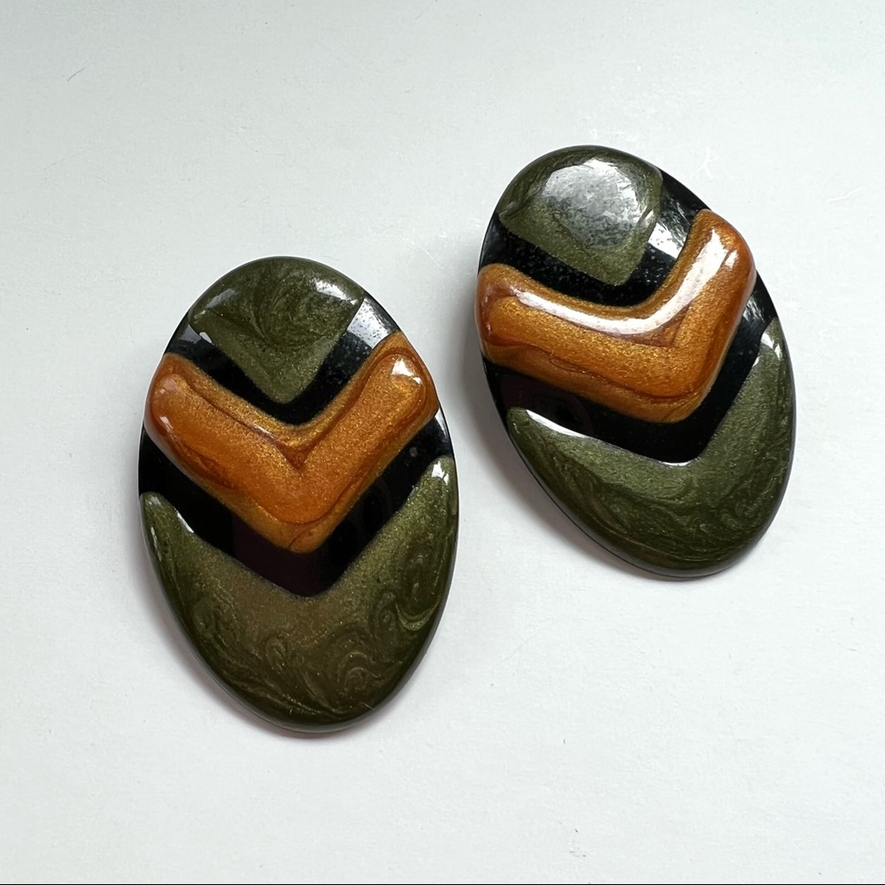 Vintage Oval Enamel Statement Earrings